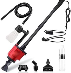 28W Aquarium Gravel Cleaner 1800L/h Electric Water Changer Fish Sand Washer with Siphon Pump 5 Clean Heads 4 Extension Tube Black Red