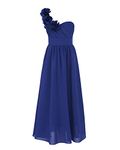 CHICTRY Girls' Junior Chiffon One Shoulder Flowers Long Bridesmaid Party Dance Prom Gown Dress Dark Blue 5-6 Years