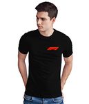 Quote Marshals Men's F1 Logo Printed Round Neck Black T-Shirt (L)