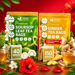 FreshDrinkUS Premium Herbal Bundle Tea, Soursop Leaf 40-Bag, Ginger 150-Bag