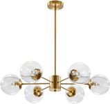 WOKE Animate Homes Modern 6-Light Sputnik Chandelier with Clear Glass Globe Mid Century Ceiling Pendant Light Antique Gold Antique Flush Mounted Fixture (Without Bulbs) 5858