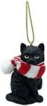 December Pets Black Longhair Tabby Kitty Cat Christmas Tree Ornament with Candy Cane Scarf