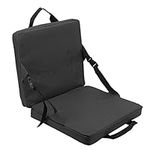 Portable Stadium Seat Cushion, Outdoor Folding Padded Floor Chair with Back Support, Storage Pocket & Adjustable Strap, Lightweight Stadium Bleacher Seat for Sporting Events, Camping, Beach(Black)