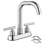 Cinwiny 4 Inch Centerset Bathroom Sink Faucet 2 Handle Bathroom Faucets,Deck Mount Mixer Taps Vanity Lavatory Faucet with 360° Swivel Spout Water Supply Hoses,Polished Chrome