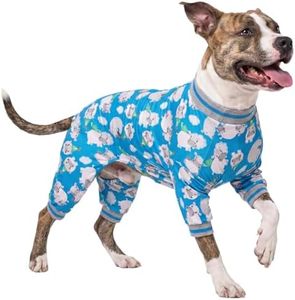 LovinPet Large Dog Clothes/Big Dog Onesie, Slim Fit, Lightweight Pullover/Full Coverage Dog Pjs/Happy Hippo Blue Print/Large Breed Dog Pjs/Medium