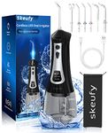 Skeufy Cordless Water Flosser Teeth Cleaner, 350ML Portable Oral Irrigator, 5 Cleaning Modes 6 Jet Tips, USB Interface & IPX7 Waterproof Dental Cleaner for Braces and Bridges Care, Home and Travel (black DIY)