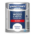 Johnstone's - Quick Dry Gloss - Brilliant White - Gloss Finish - Water Based - Interior Wood & Metal - Radiator Paint - Low Odour - Dry in 1-2 Hours - 8m2 Coverage per Litre - 0.75 L