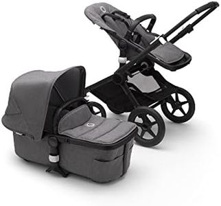 Bugaboo Fox 2, Lo último en sistemas de viaje 2 en 1: carrito ligero, carrito confort y capazo, maniobrable, desde el nacimiento y hasta los 4 Años, chasis en negro y capota gris melange