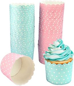 YAANBUNB 100 PCS Moldes de Papel para Magdalenas Papel Cupcakes Vasos de Papel para Muffins Tazas de Papel para Magdalenas Azul/Rosa con Puntos Blancos para Fiestas Cumpleaños Bodas Navidad-7X6X5.5cm