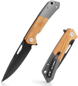 FLISSA Folding Pocket Knife, SANDVIK 14C28N Steel Blade Knife with Olive Wood-Steel Handle, Pocket Clip and Thumb Hole for EDC Camping Hiking Outdoor