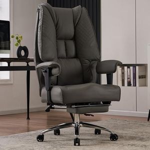 EXCEBET Big and Tall Office Chair 400lbs Wide Seat, Leather High Back Executive Office Chair with Foot Rest, Ergonomic Office Chair Lumbar Support for Lower Back Pain Relief (Grey)