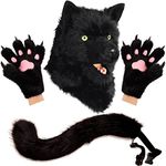 hbbhml Animal Dog Head Mask Novelty Plush Tail Claw Paw Mittens Gloves Set Halloween Party Masquerade Costume Cosplay Black