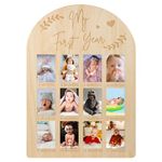 My First Year Picture Frame, My First Year Photo Display Wood Milestone Board 12 Months Baby Picture Frame for 1st Birthday Nursery Decor Newborn Baby Keepsake (17x12 inch)