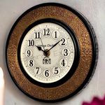 Vintage Clock Wooden Block Design Hand-Crafted Brass Inlay Large Analog Wall Clock / 1 Year Warranty/Non-Ticking (Silent Clock) / 18X18 Inches (45 Cm'S)