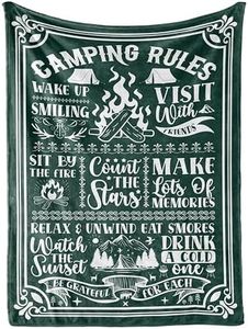 Camping Gifts for Women Men Lovers Throw Blanket, Happy Campers Decor Outdoor, RV Campsite Travel Hiking 50" x 65" - Camping Rules - Green