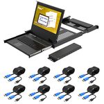 Yinker 1U Rack Mount HDMI KVM Console w/17.3" LCD Monitor, 8 Port HDMI LCD KVM Switch 1920x1080@60Hz for 19" Rack, Supports OSD Menu/Hotkey/Panel Button, 8 KVM Cables Included