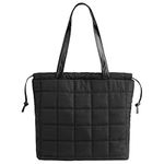Navaris Puffer Tote Bag, Black - Women's Quilted Laptop Bag - Lightweight Large Capacity Totes with Inner Zipper Pocket - Versatile 2-Way Design - Hobo Bags with Durable Strap