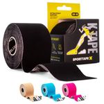 SPORTTAPE Kinesiology Tape - 5m Roll - Black | Physio & Sports Injury Muscle Tape for Shoulder, Knee, Ankle Shin Splints Support. Waterproof & Hyopallergenic Kinetic Sports Tape