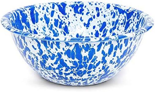 Crow Canyon Home Enamelware Serving Bowl, 1.5 quart, Blue/White Splatter (Single)