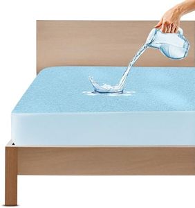 GADDA CO 100% Waterproof Premium Cotton Feel Mattress Protector Double Bed 78x72 Inch|Ultra Soft Breathable & Hypoallergenic Fitted Bed Protector Terry Cover (6.5x6 feet, Fits Upto 10 Inches, Blue)