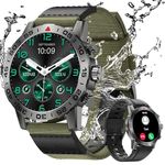 TIFOZEN Military Smart Watch for Men Answer/Make Call, 1.39" HD Rugged Outdoor Fitness Watch with 100+ Sport Modes, Heart Rate/SpO2/Sleep Monitor, IP68 Waterproof Pedometer for Android iOS, Army Green