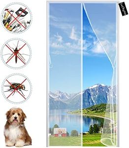 Fly Screens for Doors 85x205cm(33x81inch) Magnets Heavy Duty Mesh Curtain - Insect Door Screen with Full Frame Magic Tape - Keep Out Bugs Let Fresh Air in -for French Door White
