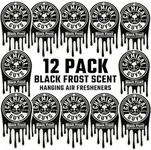 Chemical Guys Hanging Air Freshener, Black Frost Scent 12 Pack, Great for Cars, Trucks, SUVs, RVs, Home, Garage, Workspace, Dorm Room & More (4 x 3 Packs) - AIR40504