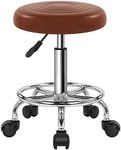 WKWKER Round Rolling Beauty Stool on Wheels PU Leather Swivel Height Adjustable Salon Chair Stool Kitchen Work SPA Stools with Wheels (Brown)