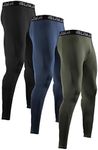 BUYJYA 3 Pack Men's Compression Pants Running Tights Workout Leggings Athletic Cool Dry Yoga Gym Clothes Gift, Blue-Army Green-Black, Large