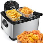 Secura Deep Fryer with 3 Baskets, 21 Cups / 5 Liters Oil Capacity 1700-Watt Stainless-Steel Triple Basket Electric Deep Fryer with Timer Extra Odor Filter, Silver