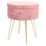 Harbour Housewares 1x Pink/Gold H45 x D36cm Round Velvet Storage Footstool - Living Room Dressing Table Footstool Ottoman Pouffe Chair Seat