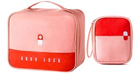 House of Quirk Polyester Portable First Aid Empty Kit Pouch Emergency Survival Bag Medicine Bag For Home Office Travel Camping Sport Backpacking (Design 2 Pink)