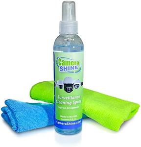 CameraShine Surveillance Camera Cleaning Kit - Easy to Use on Indoor/Outdoor Camera Lenses & Domes - Includes 8oz of Specialty Cleaning Solution and a Reusable Optical Quality Micro-Fiber Towel