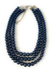 Womens Faux Pearl 3 Layer Multi Strand Gatsby Necklace Statement Bib Bead (Navy)