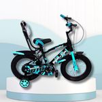 HOUSE OF TOES Drake Bicycle for Kids 3 to 5 Years Boys & Girls 14T Inches | 90% Assembled | Training Wheels | Water Bottle | Internal Rooting Cable | Tyre Tube | Black Frame with Blue Graphics