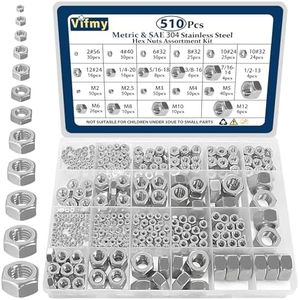 Vifmy 2 in 1 SAE & Metric Hex Nut Assortment Kit(510pcs),2#56 4#40 6#32 8#32 10#24 10#32 12#24 1/4-20 5/16-18 3/8-16 7/16-14 1/2-13 M2 M2.5 M3 M4 M5 M6 M8 M10 M12 304 Stainless Steel Nuts Set