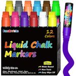 FansArriche Window Markers - 15mm Jumbo- 12 Pack of Neon Chalk Pens - Liquid Chalk Bright Car Markers, Chalkboard Markers for Windows, Blackboard, Glass, Signs, 3-in-1 nib