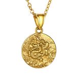 GOLDCHIC JEWELRY Chinese Dragon Pendant Necklace, Gold Horoscope Lucky Amulet Gifts for Men Women