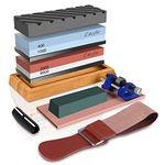 Sharpening Stone Set, Chefic Premium Whetstone 400/1000 & 3000/8000 Grit Waterstone Kit​, Knife Sharpener Stone with Non-Slip Bamboo Base, Strop, Flattening Stone,Polishing Compound and Honing Guide