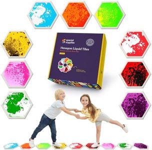 Special Supplies Hexagon Floor Liquid Tiles for Kids, Set of 9, Colorful Early Learning Activity Mats for Toddlers and Children, Anti-Slip Backing for Active Play, Dance, and Games