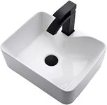 Vessel Sink 16 x 12 Ceramic Bathroom Vessel Sink with Black Faucet and Pop up Drain Combo, Above Counter White Vessel Sink for Lavatory Vanity Cabinet Balcony, Rectangle