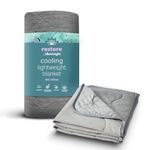 Silentnight Restore Cooling Lightweight Blanket - Comfortable Breathable Cool Feeling for Night Sweats Hot Flushes Menopause - Summer Throw for Sofa & Bed Prevents Overheating Fabric, Medium, Grey