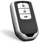 JVCV® Premium Soft TPU Leather Pattern Key Cover Compatible with Honda City, Elevate, Civic, Jazz, Amaze, CR-V, WR-V, BR-V 3 Button Push Button Start Smart Key (Silver)