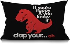 Smooffly Throw Pillow Cover Funny Red Dinosaur with Letter If You're Happy You Know It Throw Pillow Case Home Decorative for Men/Women/Boys/Girls Living Room Bedroom Sofa Chair 12X20 Inch Pillowcase