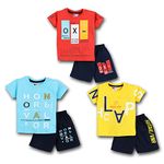 Mars Infiniti Child'S Pure Cotton Multicolor Half T Shirt And Half Pant Set For 6 To 12 Month (Pack Of 3 Set)