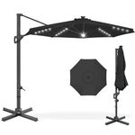 Best Choice Products 10ft Solar LED Cantilever Patio Umbrella, 360-Degree Rotation Hanging Offset Market Outdoor Sun Shade for Backyard, Deck, Poolside w/Lights, Easy Tilt, Cross Base - Black