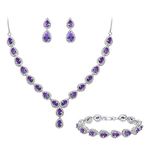 Clearine Women's Wedding Bridal Teardrop CZ Infinity Figure 8 Y-Necklace Tennis Bracelet Dangle Earrings Set Amethyst Color Silver-Tone