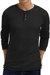 BINGHUODAO Men's Henley Shirt Long Sleeve Henley Top Casual Lightweight 3 Button T Shirts(Black,Medium)