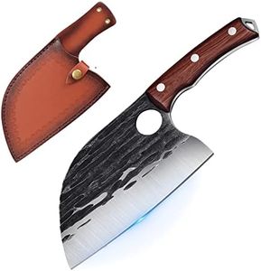 SMITH CHU Hackmesser Serbisches Metzgermesser Handgeschmiedetes Kochmesser Küchenmesser Fleischerbeil Fleisch Gemüse scharfes Ausbeinmesser mit Lederschiede Full Tang Outdoor für BBQ Camping