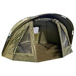 Carp On - 1 Man Bivvy Fishing Tent With Peak Waterproof 210D Material Day Shelter - Quick Set Up With Bug Mesh Front Door PVC Viewing Panels - Heavy Duty Groundsheet Poles Pegs & Carry Bag [25-1811]